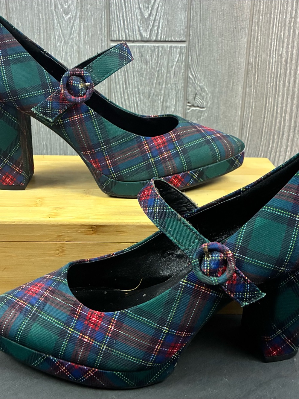 Cato Plaid Mary Jane Platform Heel Women’s Buckle Strap Size 10 Grunge Retro Y2K - Picture 3 of 7